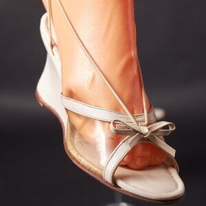 1950s Clear Beige Peep Toe Wedges Heels Shoes